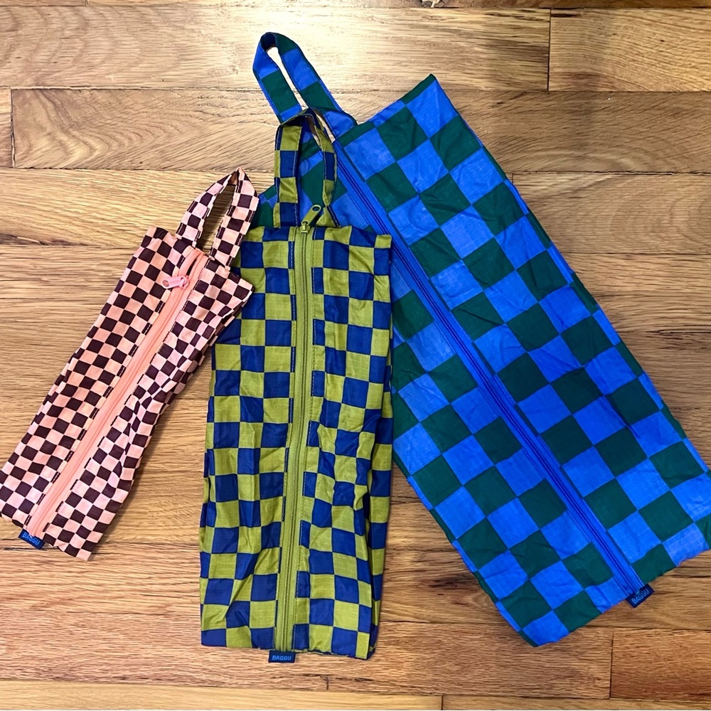 BAGGU 3D Zip Checkered Pouches Trio - Jewel Checks